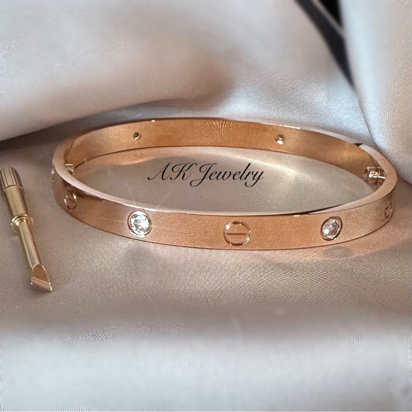 💎LUXURY ROSE (Diamond Style) GOLD Plated Screw & CZ Stones Bangle, Bracelet - Picture 2 of 4